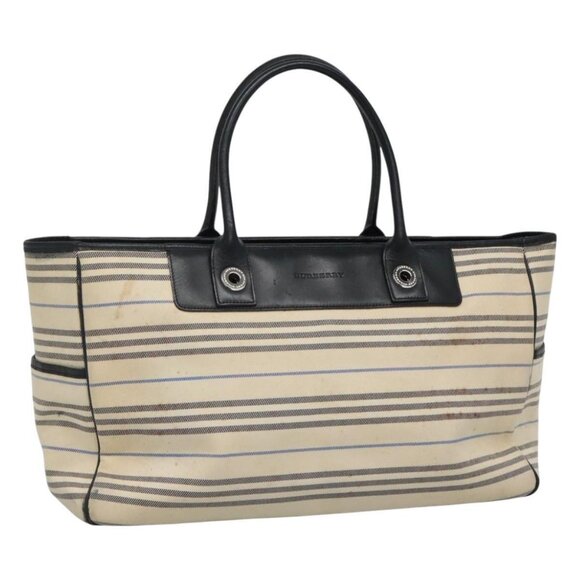 BURBERRY Tote Bag Canvas White Auth - Picture 1 of 16